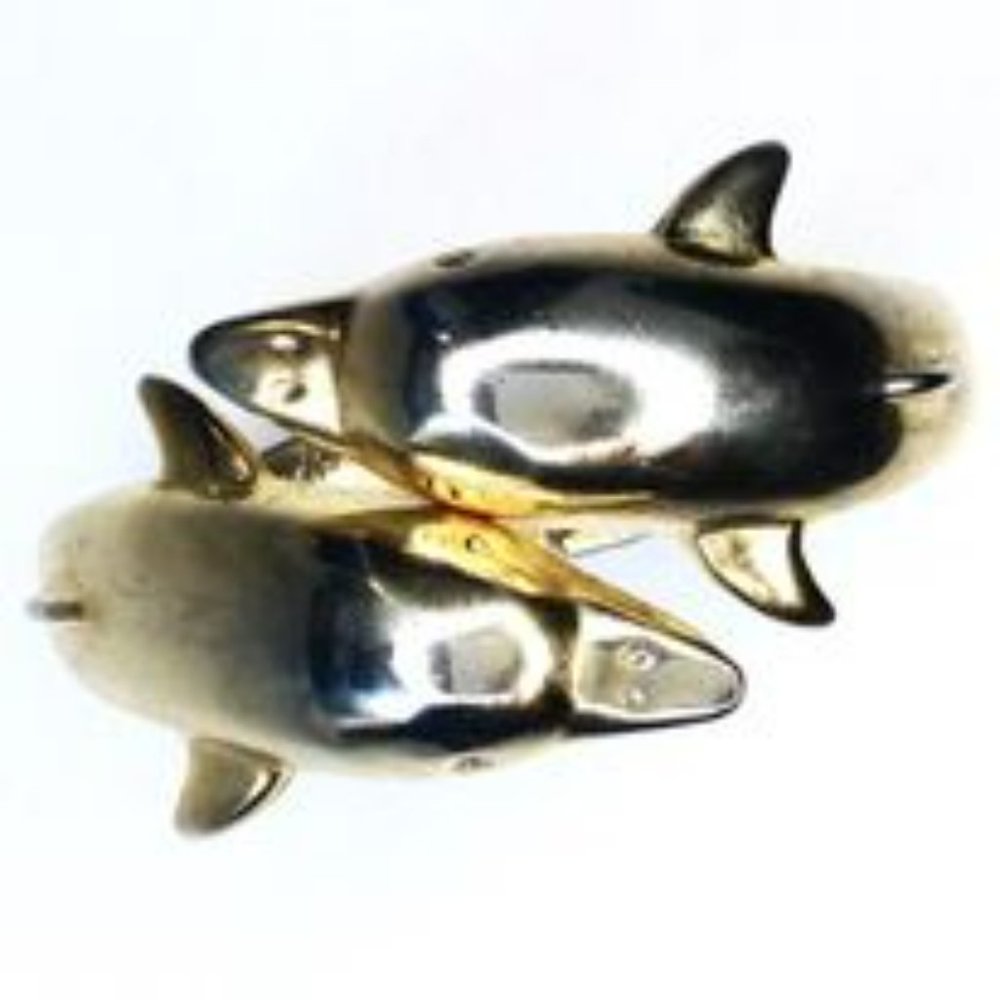 Vintage Gold Tone Double Dolphin HINGED BANGLE BRACELET
